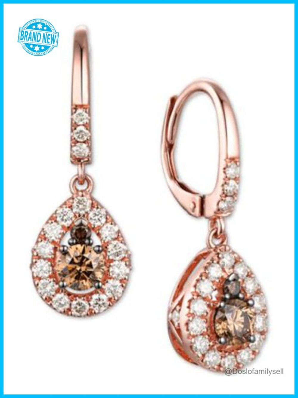 Round Brown Diamond Halo Drop Dangle Earrings 14K Rose Gold Plated 925 Silver